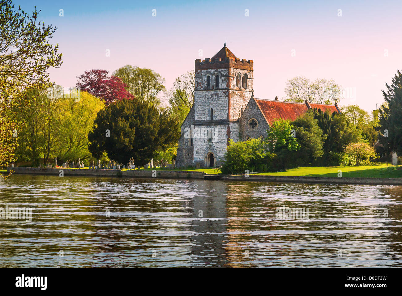 All Saints Church Bisham across the River Thames, Marlow, Buckinghamshire, UK, England Stock Photo