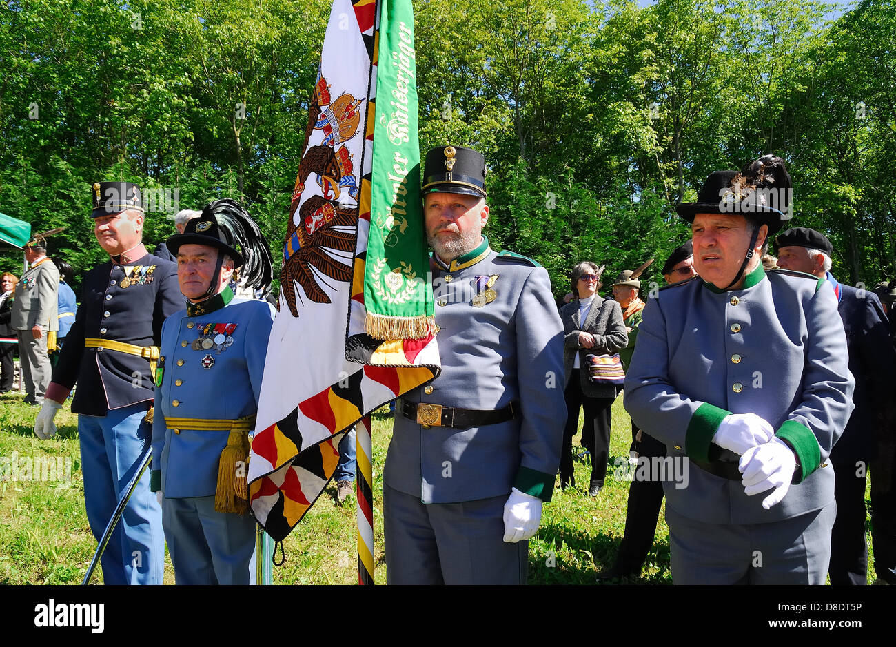 Veneto, Italy. 26th May, 2013. Follina Austro-Hungarian World War One Cemetery. 22nd Austro-Italian joint celebration for peace. Civilian and military authorities from European Countries attended today's ceremony and a joint religious service was celebrated by officers of five cults at the Austro-Hungarian war cemetery of Follina. Organization by Mario Eichta and Osterreichisches Schwarzes Kreuz. Stock Photo