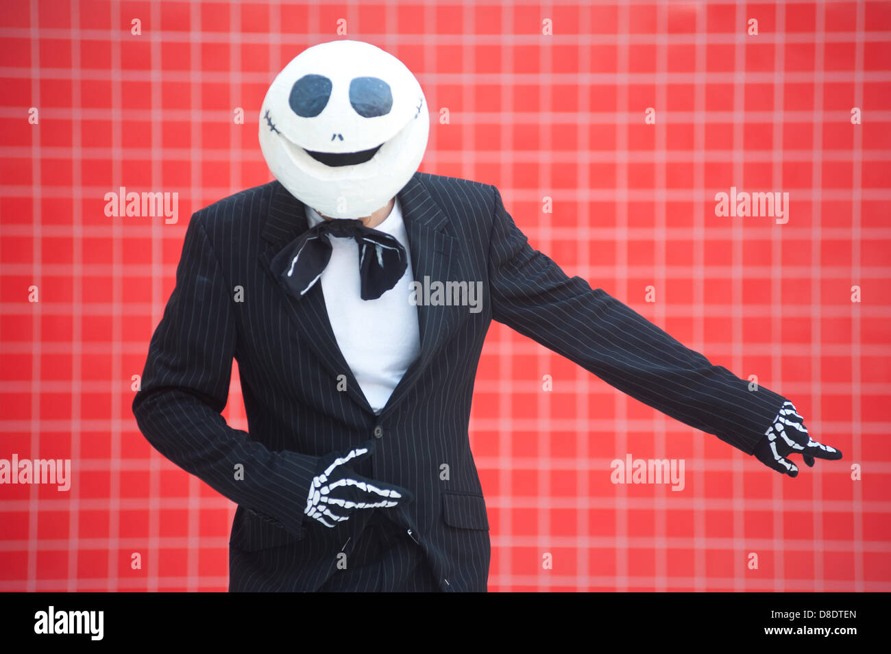 London, UK - 26 May 2013: Frazer Heritage dressed as Jack Skellington of The Nightmare Before Christmas poses for a picture during the London Comic Con 2013 at Excel London. London Comic Con is the UK's largest event dedicated to pop culture attracting thousands of artists, celebrities and fans of comic books, animes and movie memorabilia. Credit: Piero Cruciatti/Alamy Live News Stock Photo
