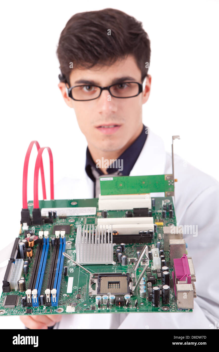 Computer engineer working on a old motherboard Stock Photo - Alamy