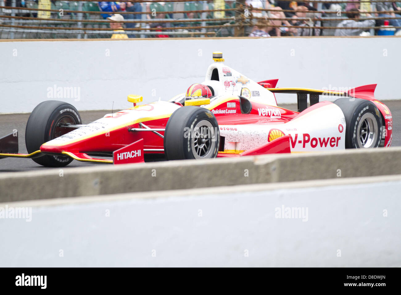 May 26, 2013 - Indianapolis, IN - May 26, 2013: Helio Castroneves (3) heads into Turn 1 during the Indianapolis 500 at the Indianapolis Motor Speedway in Speedway, IN Stock Photo