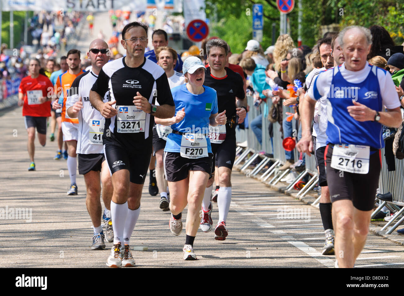 Marathon runners at the annual Trollinger-Marathon in Heilbronn, Germany, on Sunday, 5 May, 2013. Stock Photo