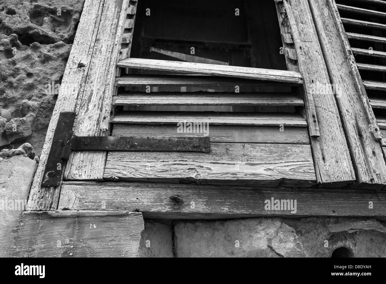 Black and white images of broken wooden window shutters Stock Photo - Alamy