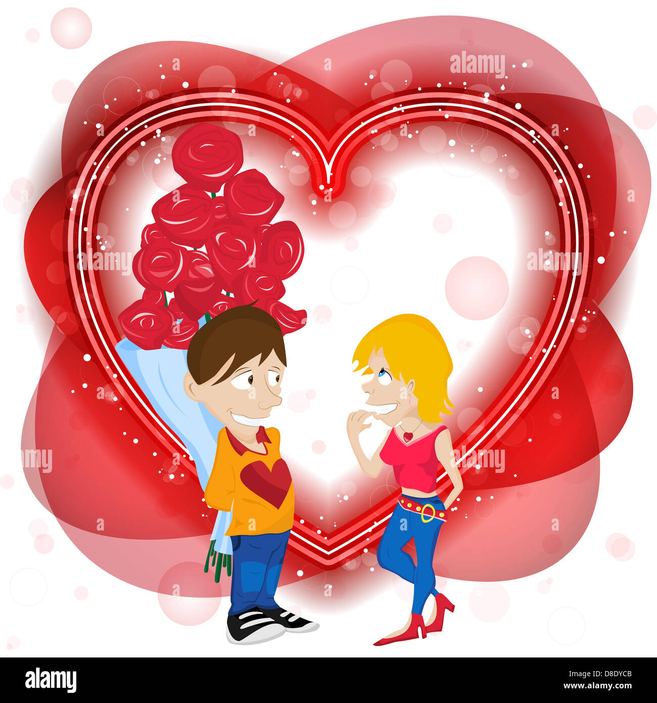 Vector - Young Couple in Love with Flowers. Happy Valentine's Day Card ...