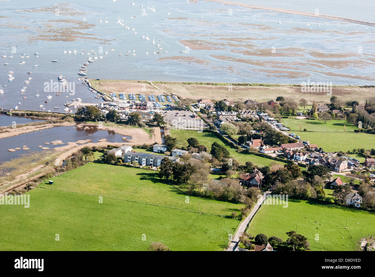 Aerial view of Keyhaven Hampshire UK. Keyhaven is a hamlet on the south