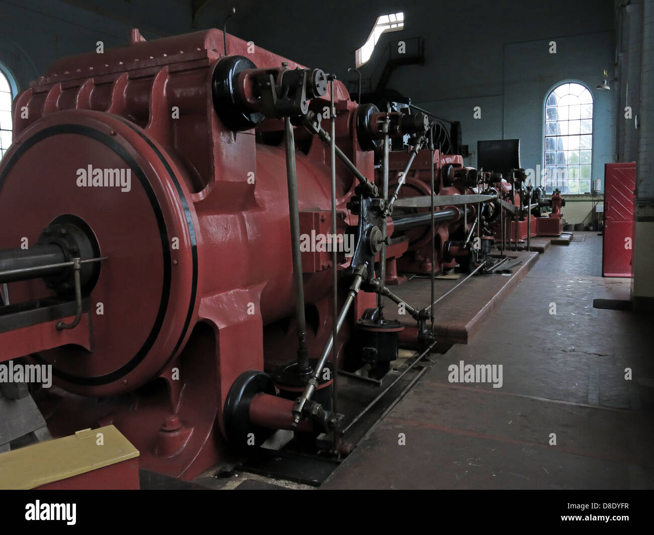 Red Winding Gear engine at Astley Pit, Astley Green, Tyldesley,  Manchester, Lancashire, UK M29 7JB Stock Photo