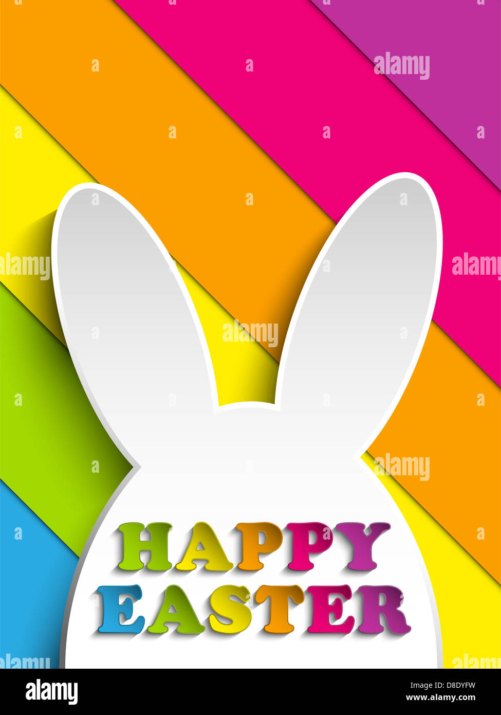 Vector - Happy Easter Rabbit Bunny on Rainbow Background Stock Photo ...