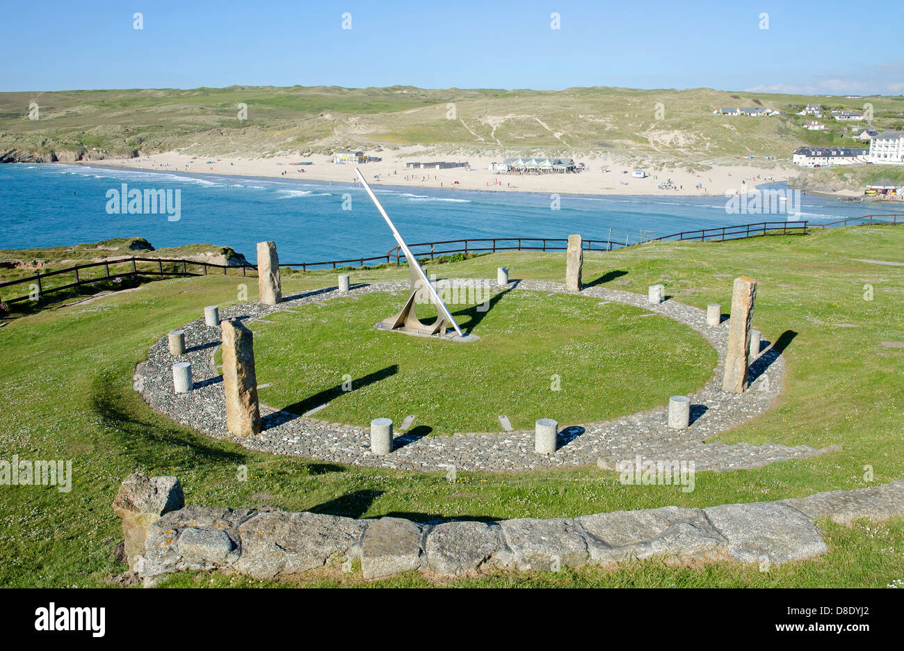 The ' millenium sundial ' at Droskyn point, Perranporth, Cornwall, UK Stock Photo