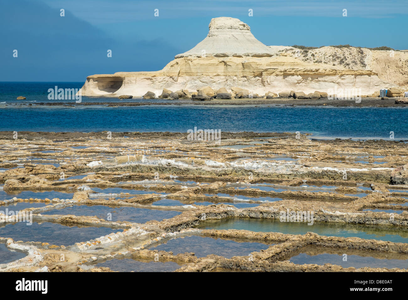 Salt pans at Marsalforn on the Island of Gozo. Taken in mid morning sunlight Stock Photo