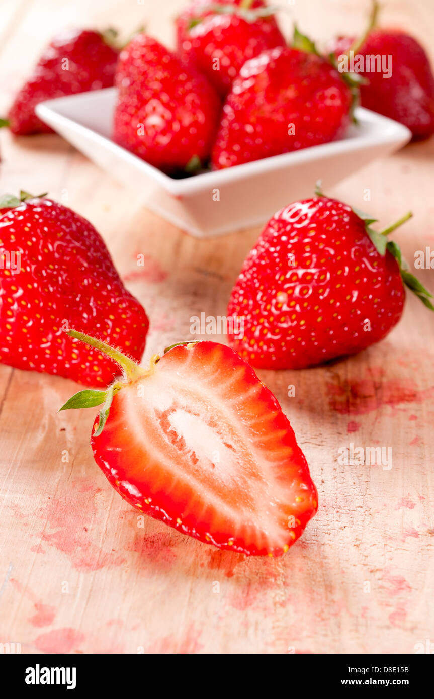 Bunch of stains from fresh organic strawberries Stock Photo - Alamy