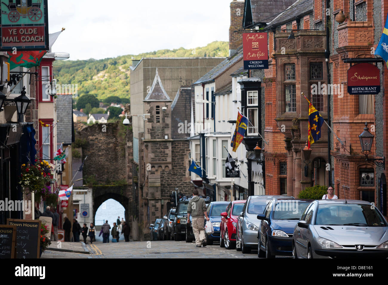 Harbour scenes in Conway Conwy, a welsh town with a famous castle Stock Photo