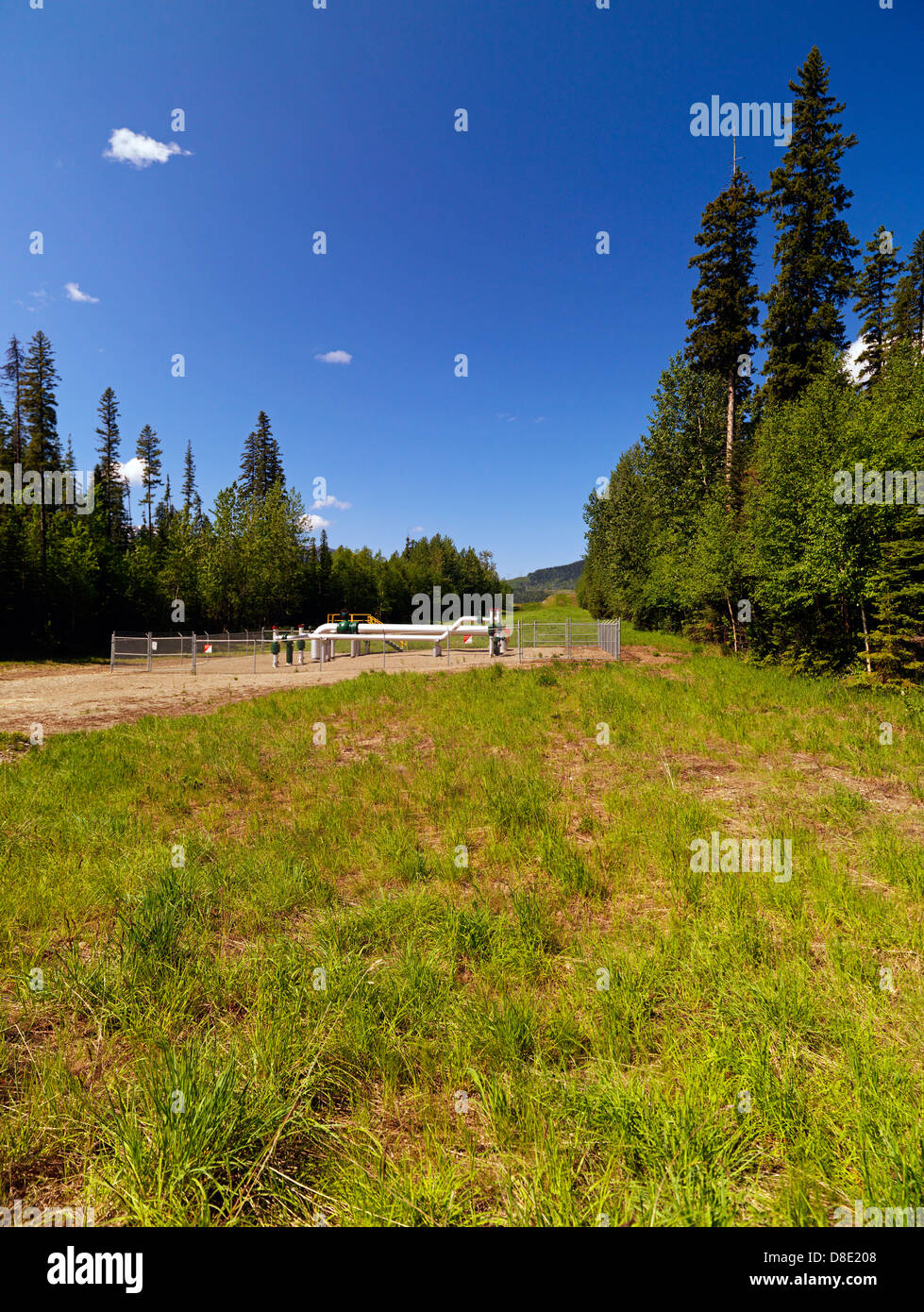Gas pipeline owned and operated by Spectra Energy Corporation, photographed in British Columbia Canada Stock Photo