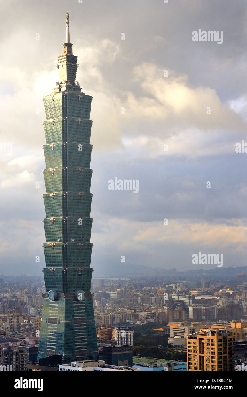 Full view of Taipei 101 skyscraper in Taipei, Taiwan. Stock Photo
