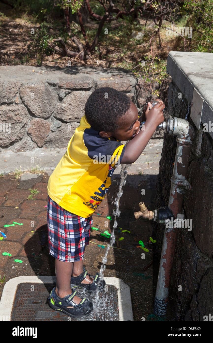 Little African American boy playing with water, Finley Park, Santa Rosa ...