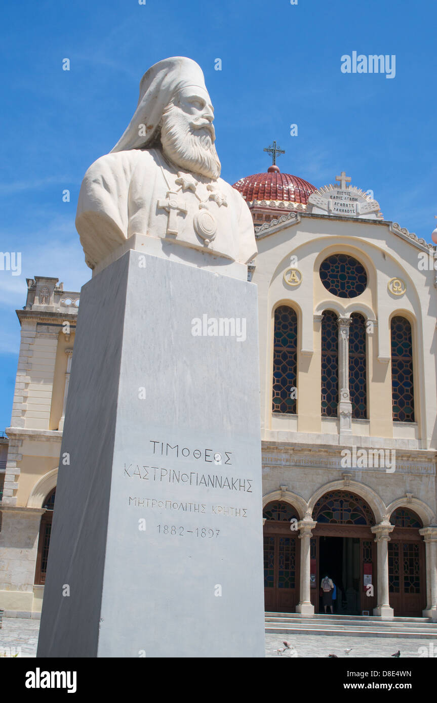 Sculpture outside the Agios Minas cathedral Heraklion, Crete, Greece Stock Photo