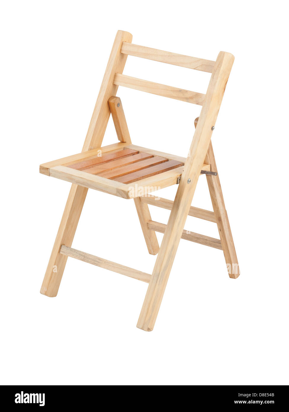 Small folding wooden chair on white background Stock Photo