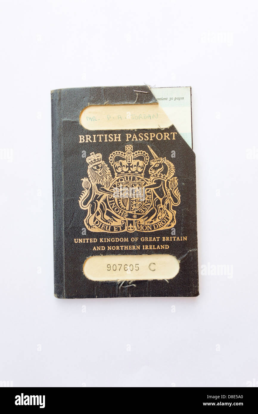 Old style blue British Passport expired 1990 Stock Photo