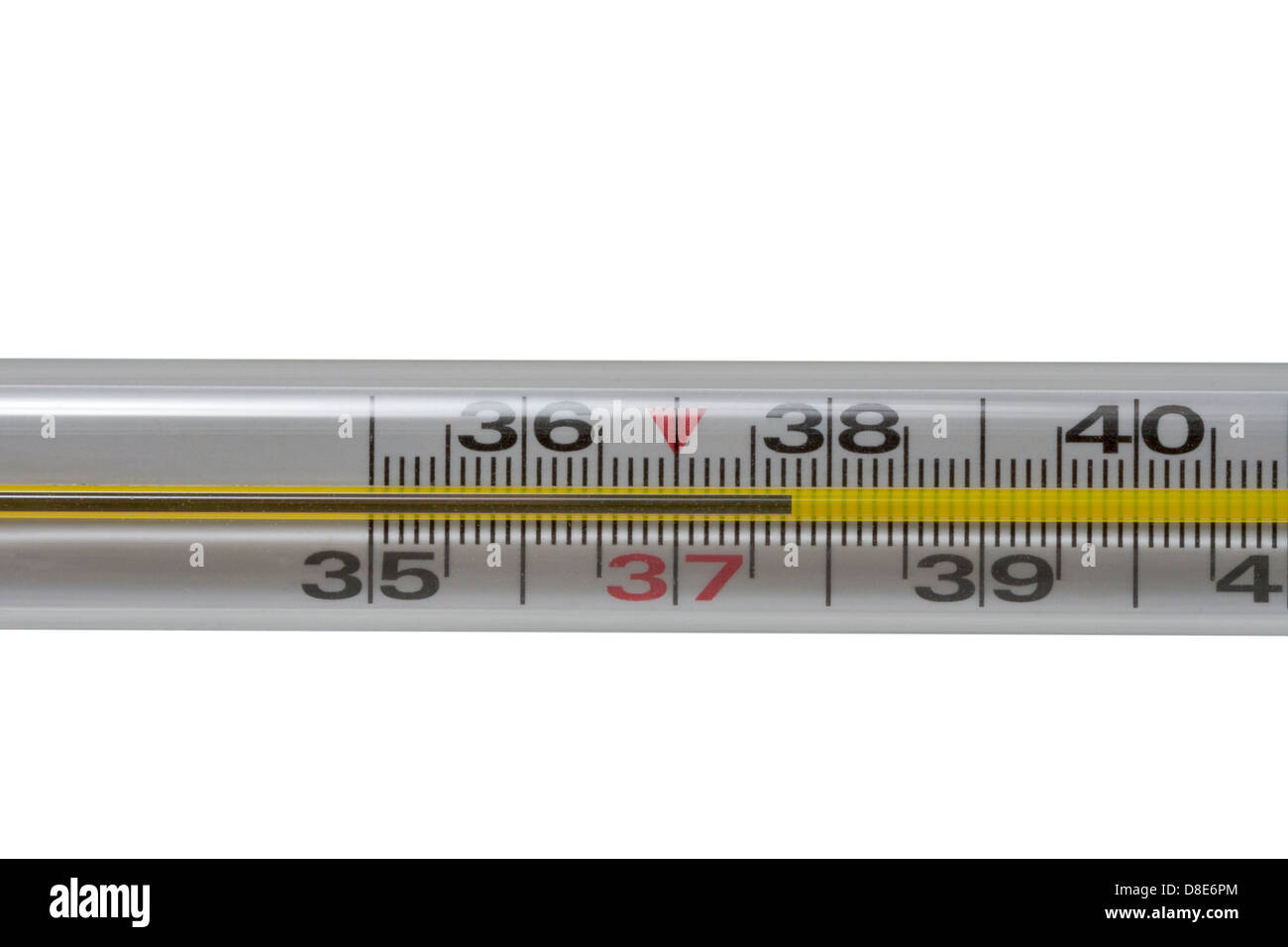 thermometer with high temperature macro isolated on white background Stock Photo