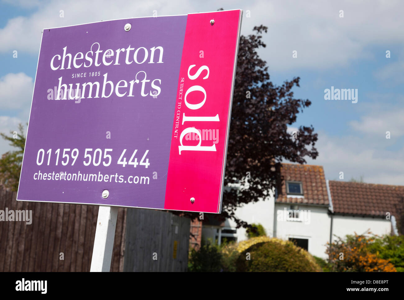 A Chesterton Humberts estate agent sold sign outside a house in Woodborough, Nottinghamshire, England, U.K. Stock Photo