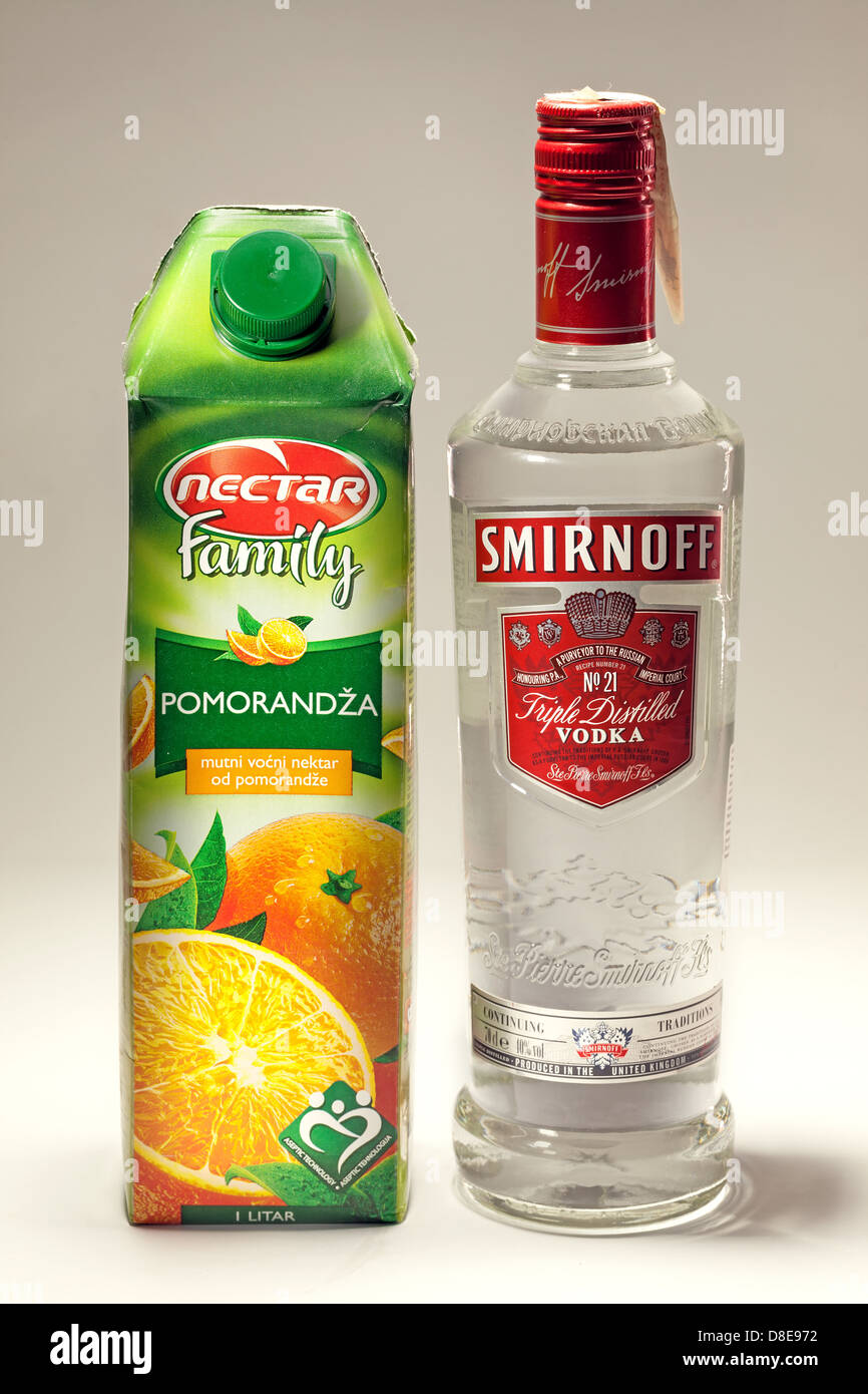 Cacak, Serbia - May 20, 2013: Orange Juice and Smirnoff Vodka, studio  isolated Stock Photo - Alamy