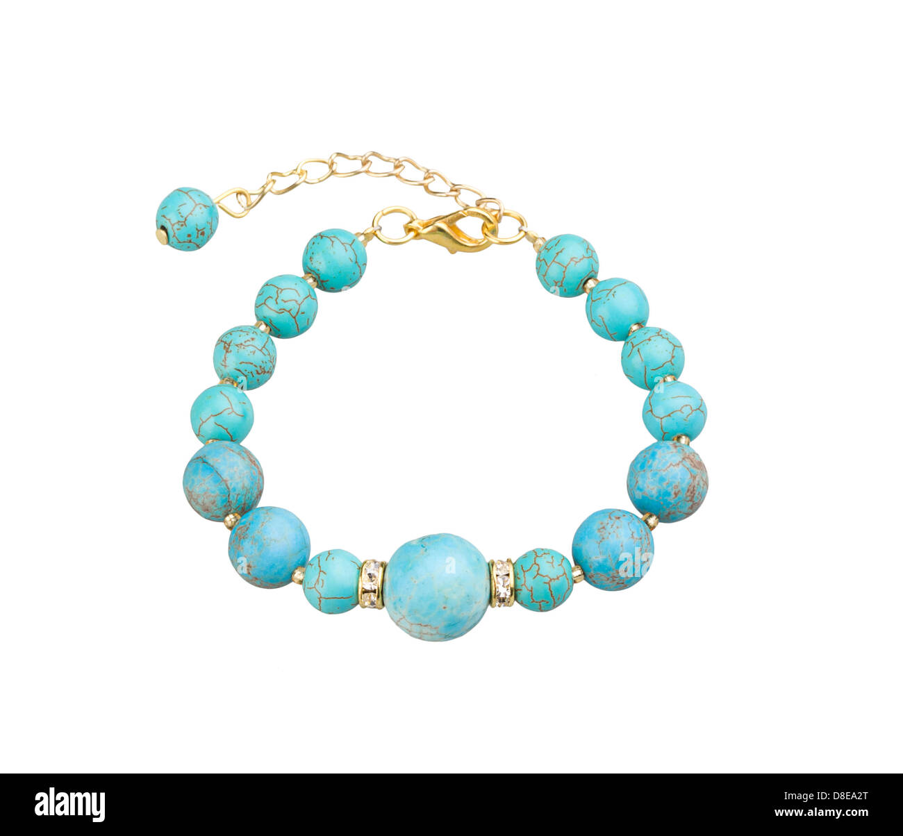 Beautiful turquoise bead bracelet decorated by gold Stock Photo