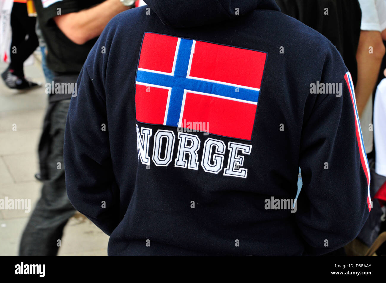 A Norwegian man joins a protest by the far-right group EDL,  London, UK Stock Photo