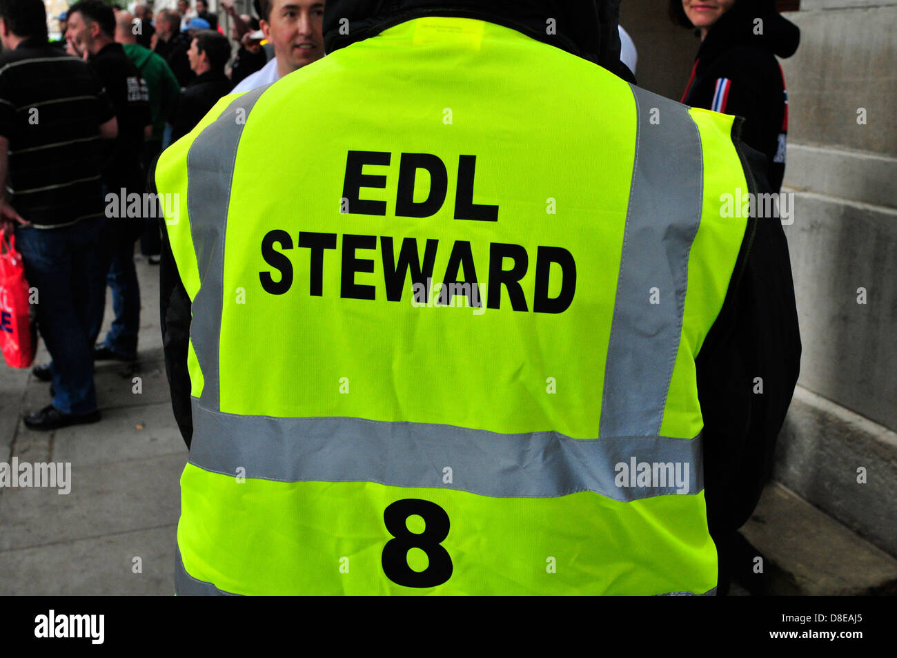 An EDL steward at a protest in London, UK. Stock Photo
