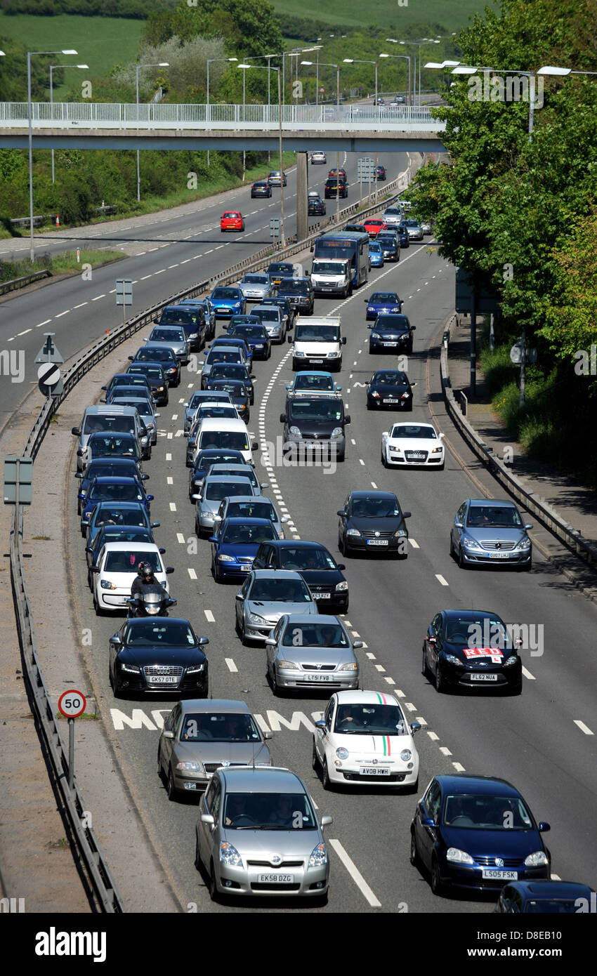 A Bank Holiday Monday traffic jam on the A23 into Brighton UK Stock Photo