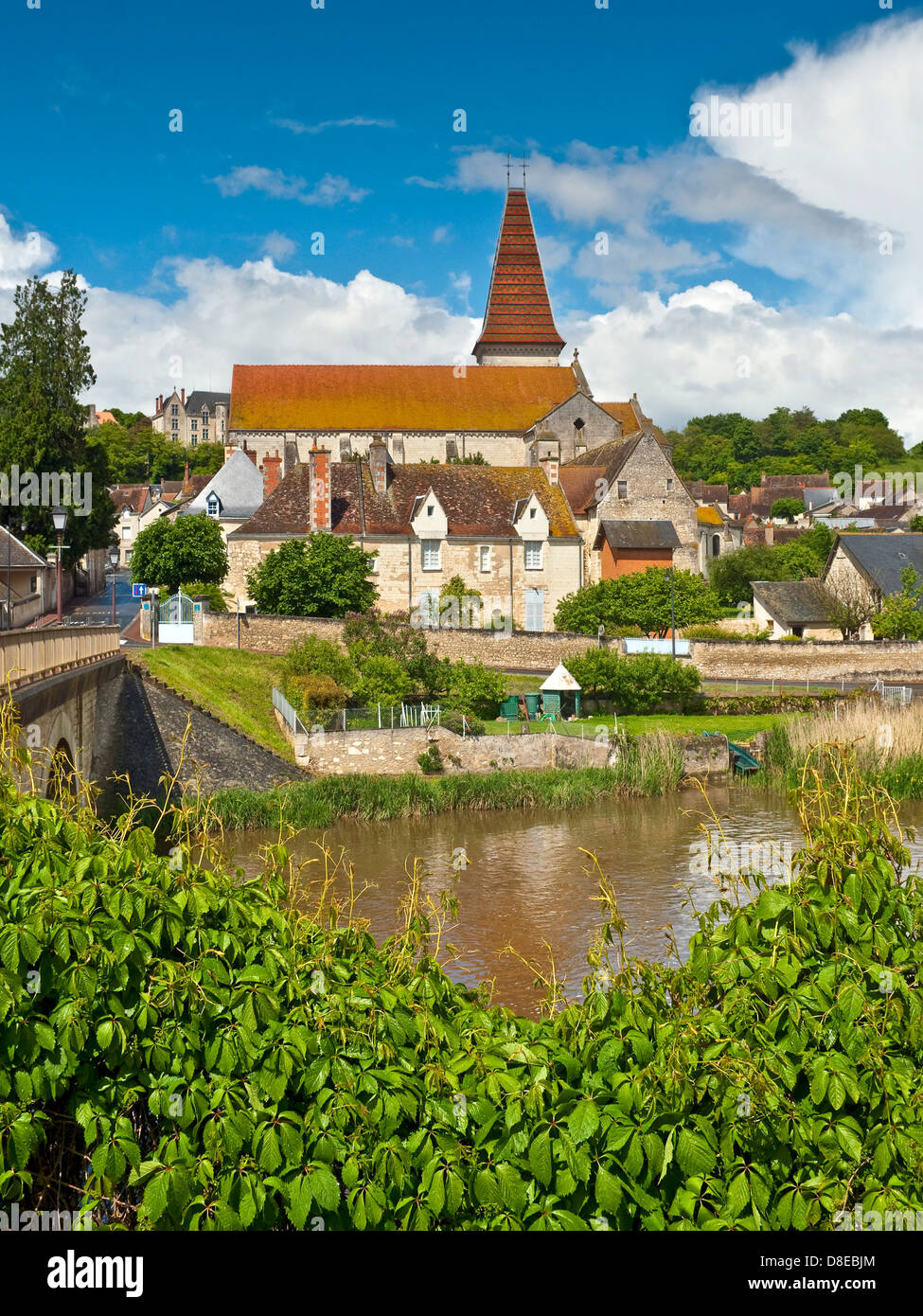 Claise View of Preuilly-sur-Claise abbey church across river Claise / Tilleul ...
