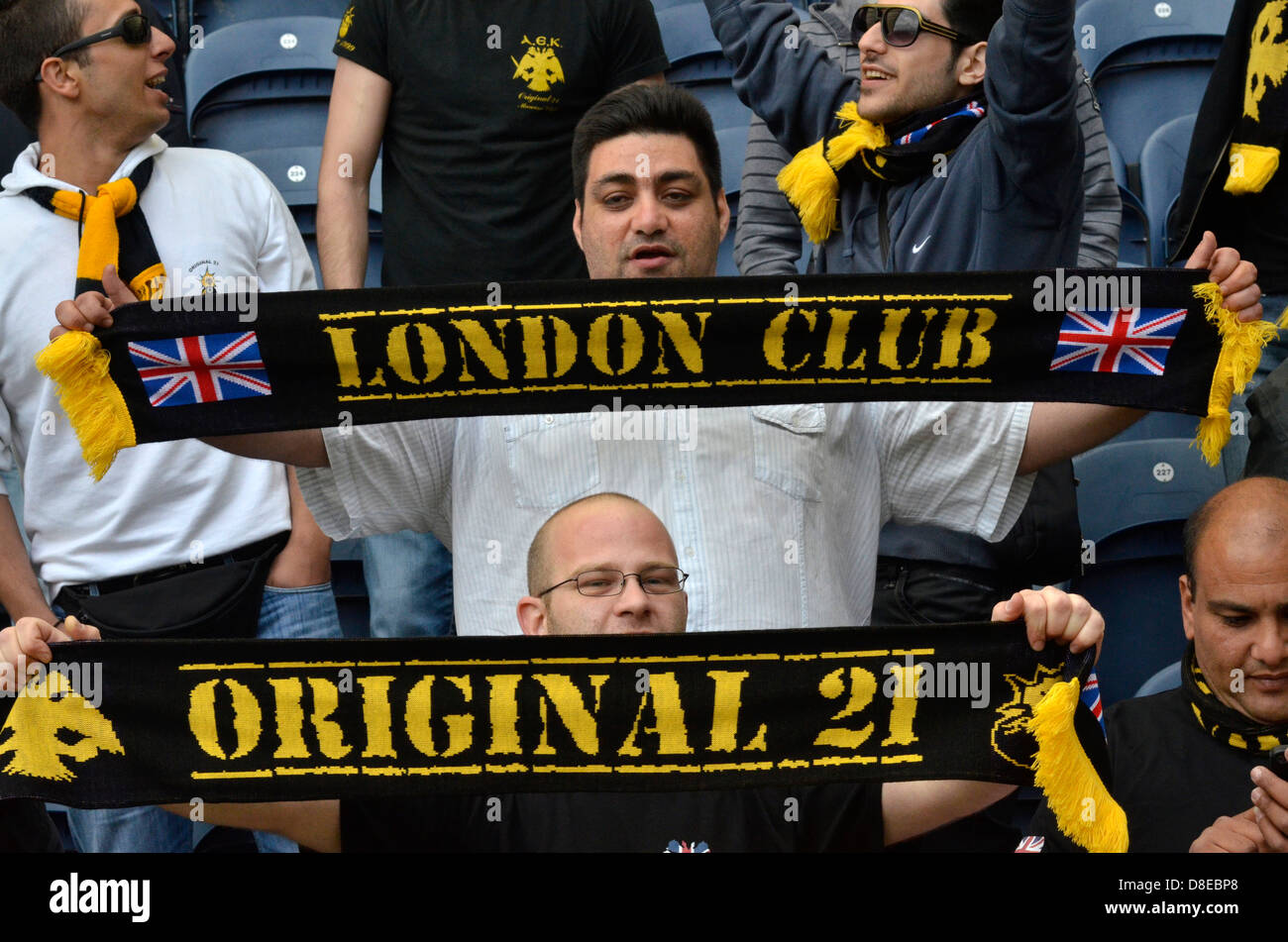 Fans of AEK Athens at a pre-season friendly v Preston North End Stock Photo