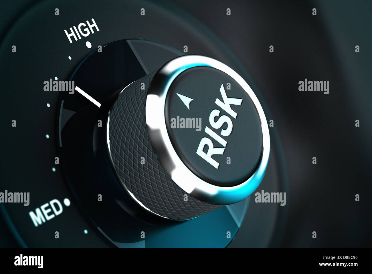 Risk button over black background, 3D render Stock Photo