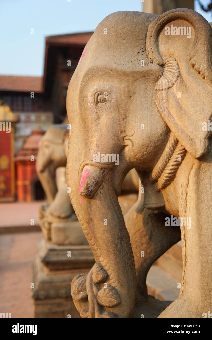 Elephant statues outside Vatsala Durga Temple, Durbar Square, Bhaktapur (UNESCO World Heritage Site), Kathmandu Valley, Nepal Stock Photo