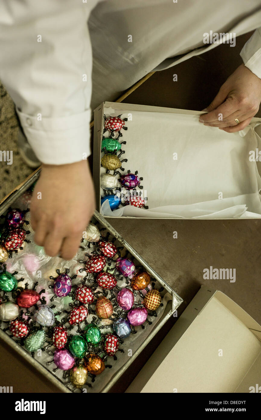 Berlin, Germany, employee of Erich Hamann chocolate factory packaged