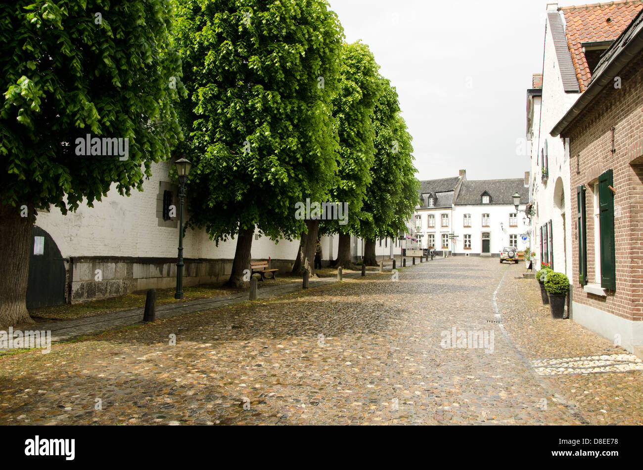 Whitewashed brick houses in the Hofstraat in Thorn, a medieval town in