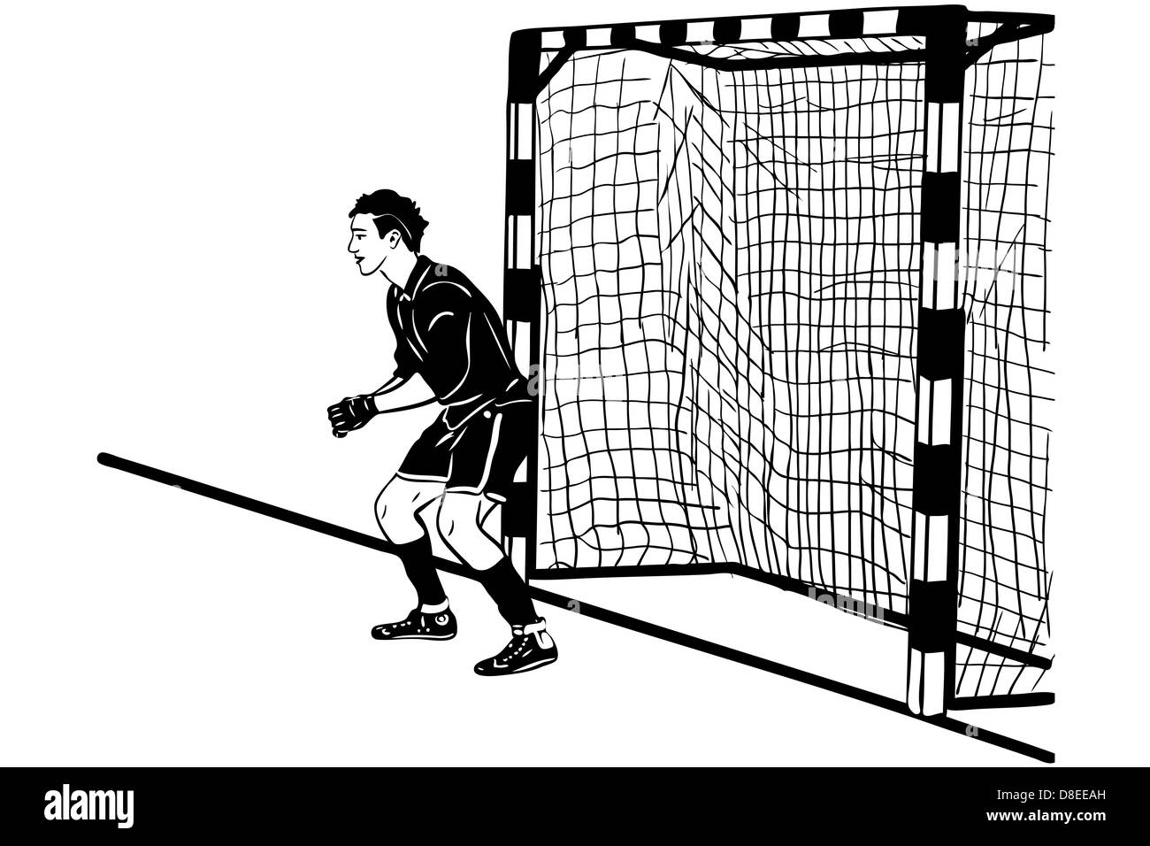athlete football goalkeeper protects the gate Stock Photo