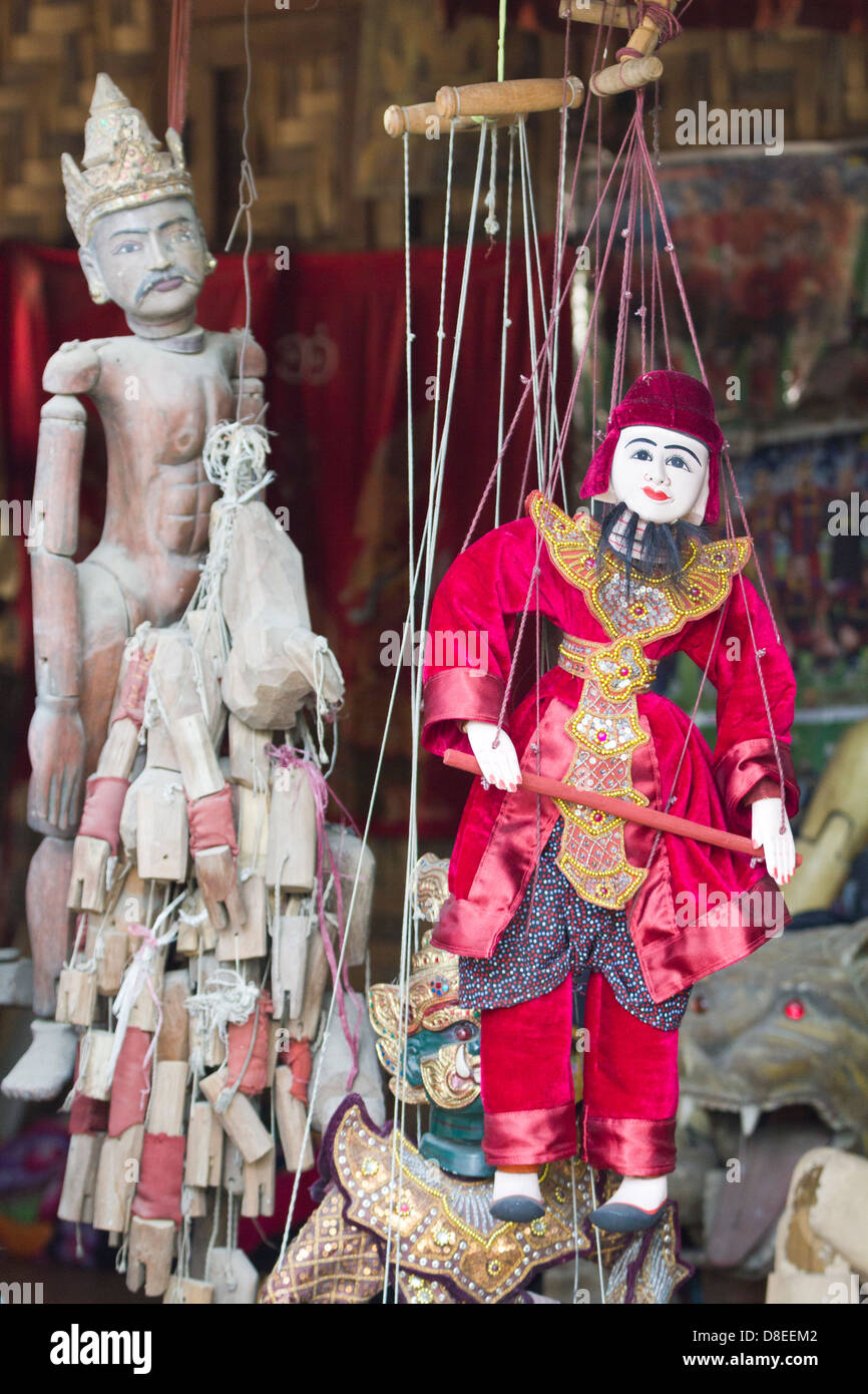Burmese marionettes in a puppet maker store, Mandalay Myanmar 3 Stock Photo