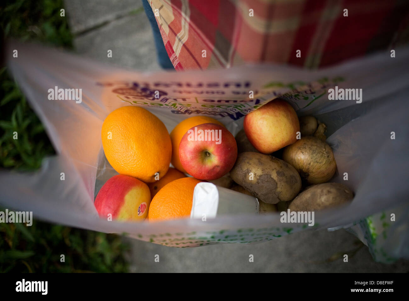 A food parcel for a destitute refugee in the United Kingdom. Stock Photo