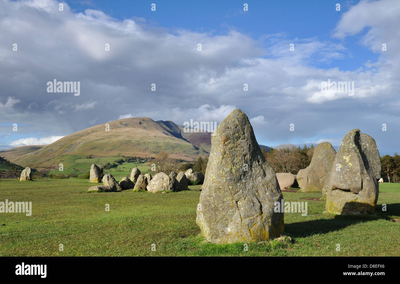 Castlerigg Stone Circle in the Lake District,  with Blencathra in the Background. Stock Photo