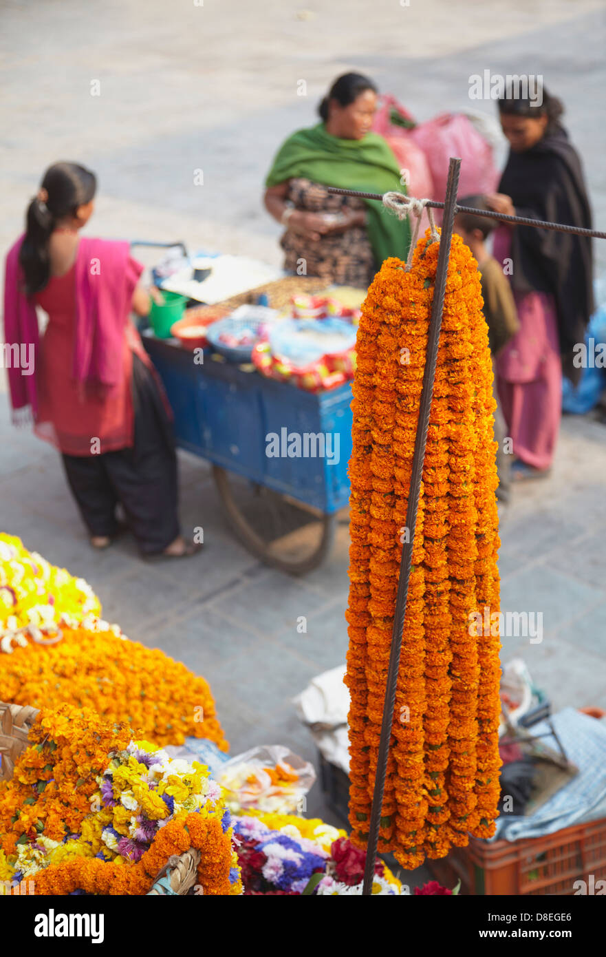 Woman selling flower offerings, Durbar Square, Kathmandu, Nepal Stock Photo Alamy