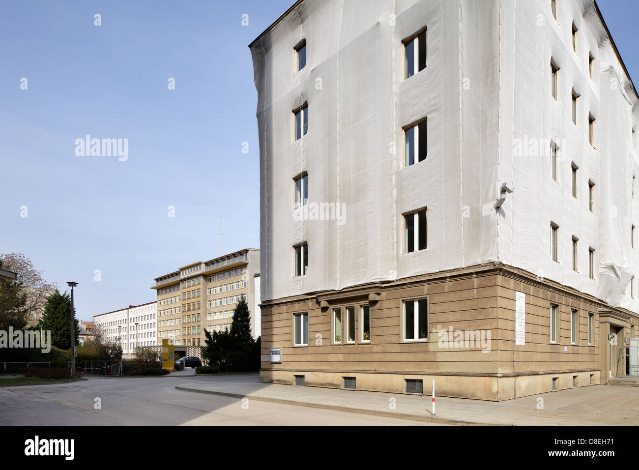Berlin, Germany, eingeruestete facade of the former headquarters of the Ministry for State Security Stock Photo
