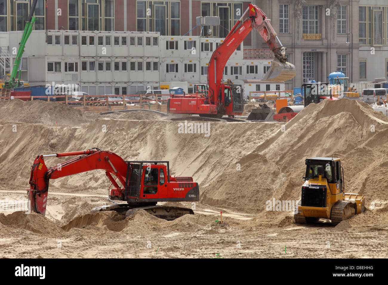 Berlin, Germany, excavators in the excavation for the Berliner Schloss
