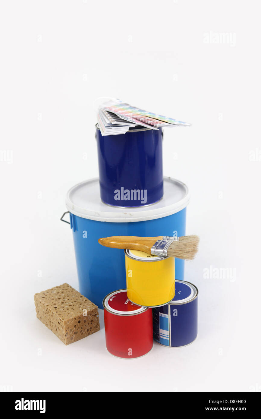 Paint pots and brushes Stock Photo Alamy