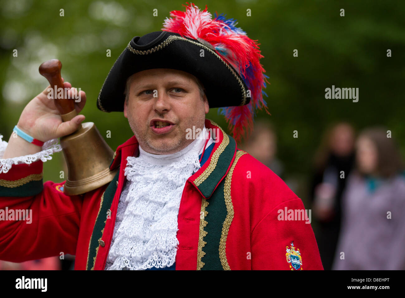 Turton, Lancashire, UK 27th May 2013.  Darryl Counsell 46,  Darwen Town Crier at the annual traditional spring fair held in the grounds of the 600-year-old Turton Tower.  The event dates back more than 200 years, but went into decline in the early 20th century. It was revived in 2008 by the Friends of Turton Tower. Stock Photo