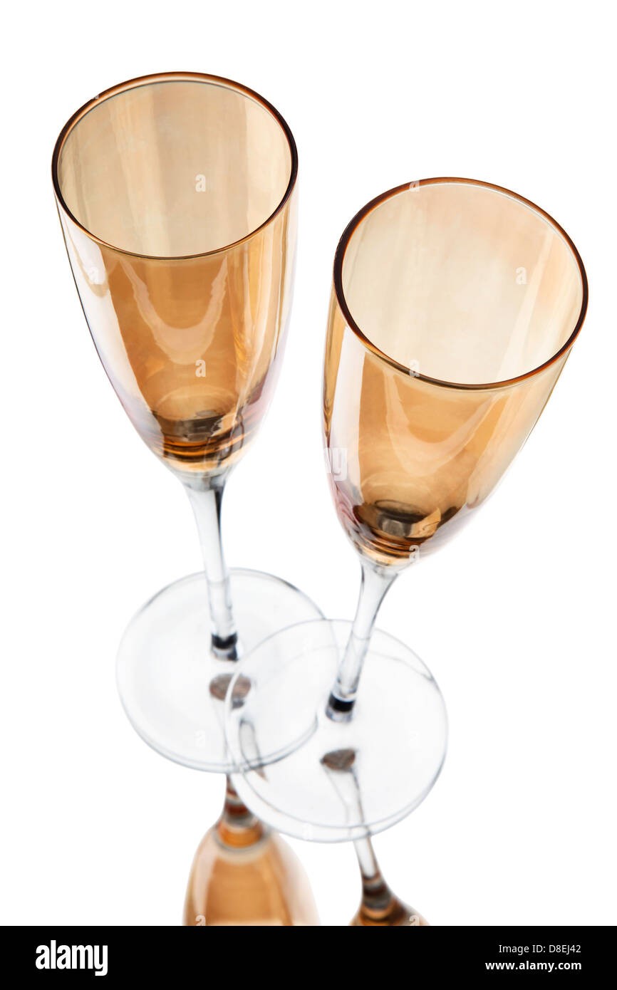 Champagne glasses to toast, isolated on white background. Stock Photo