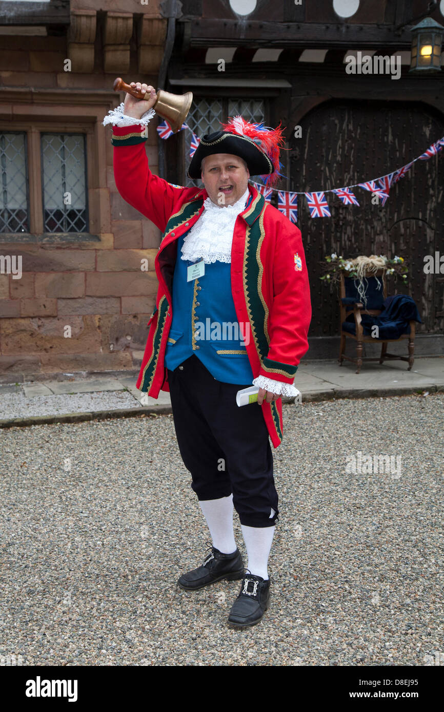 Turton, Lancashire, UK 27th May 2013.  Darryl Counsell 46,  Darwen Town Crier at the annual traditional spring fair held in the grounds of the 600-year-old Turton Tower.  The event dates back more than 200 years, but went into decline in the early 20th century. It was revived in 2008 by the Friends of Turton Tower. Stock Photo