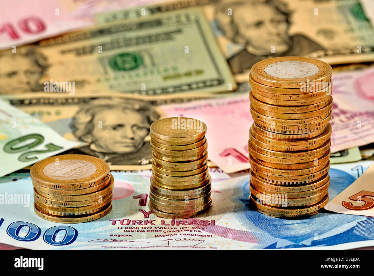 Turkish money and coins Stock Photo