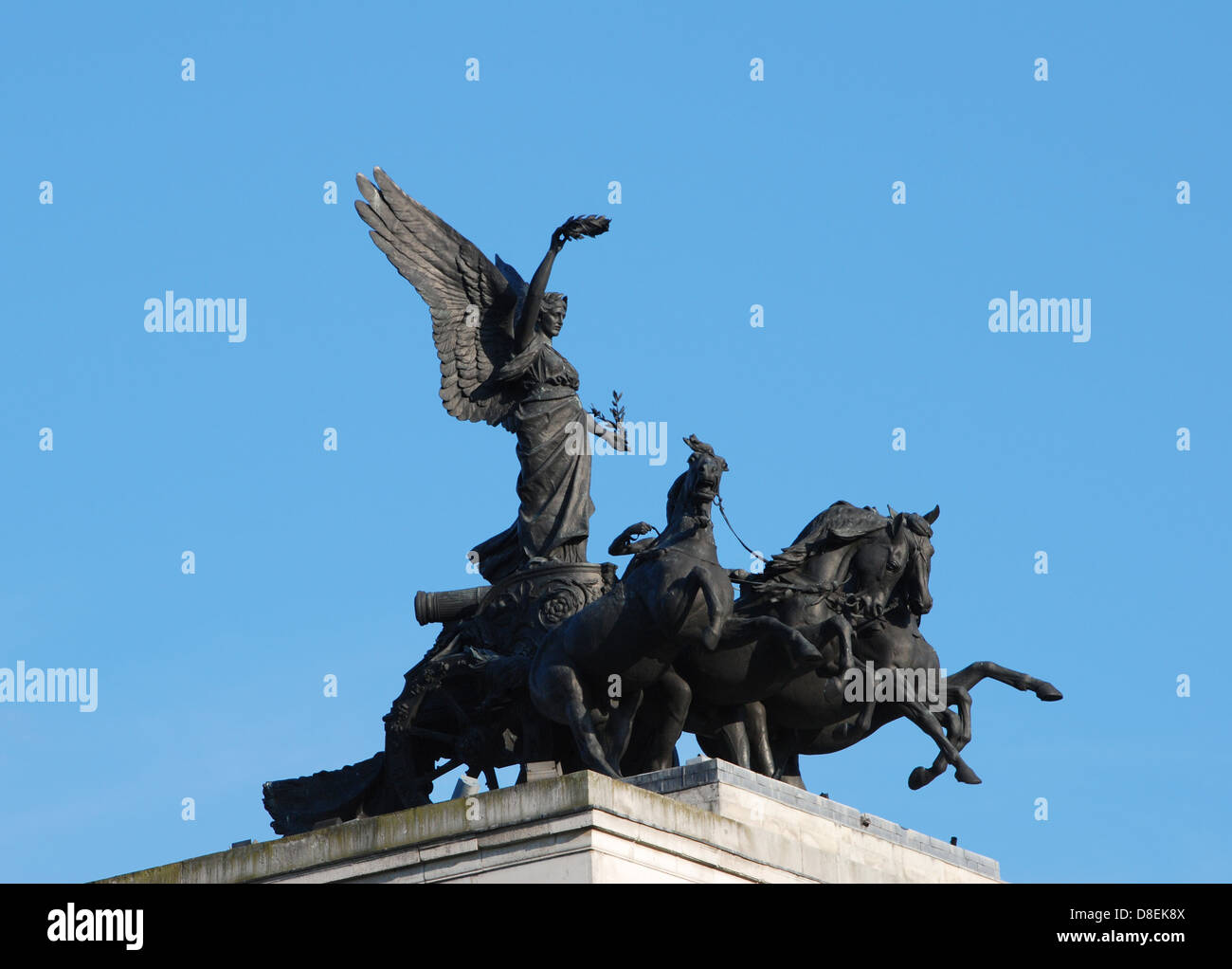 Closeup of the Angel of Peace on the Quadriga atop Wellington Arch at Hyde Park Corner, London Stock Photo