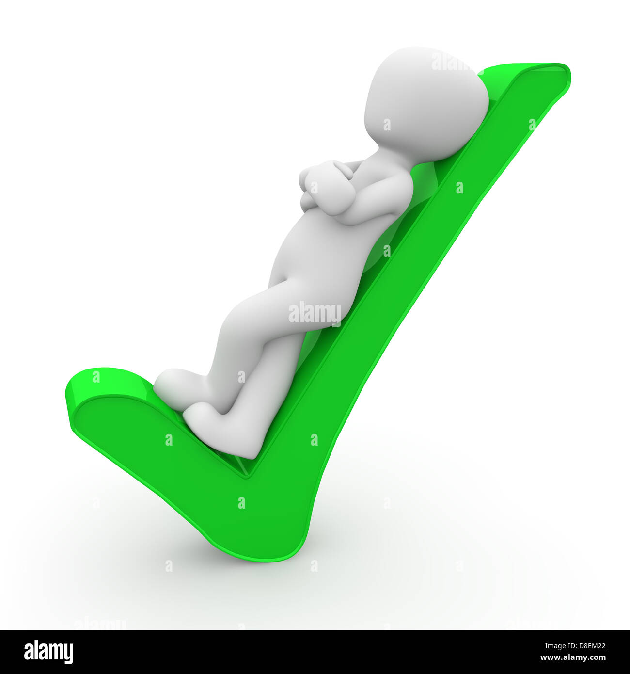 A 3D character leaning on a check mark Stock Photo - Alamy