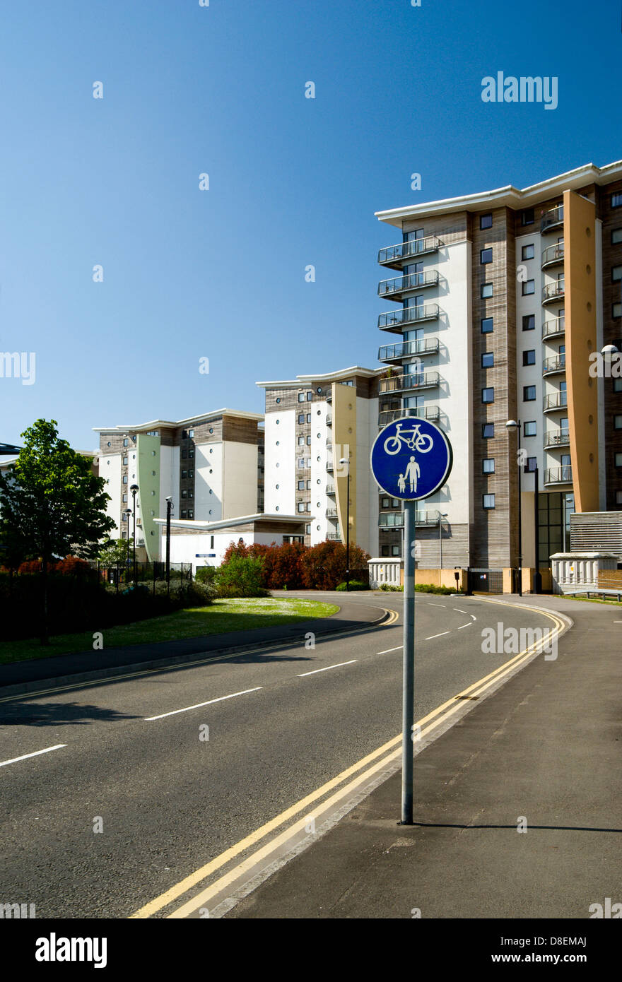 block of flats besides river ely cardiff sports village glamorgan south wales uk Stock Photo