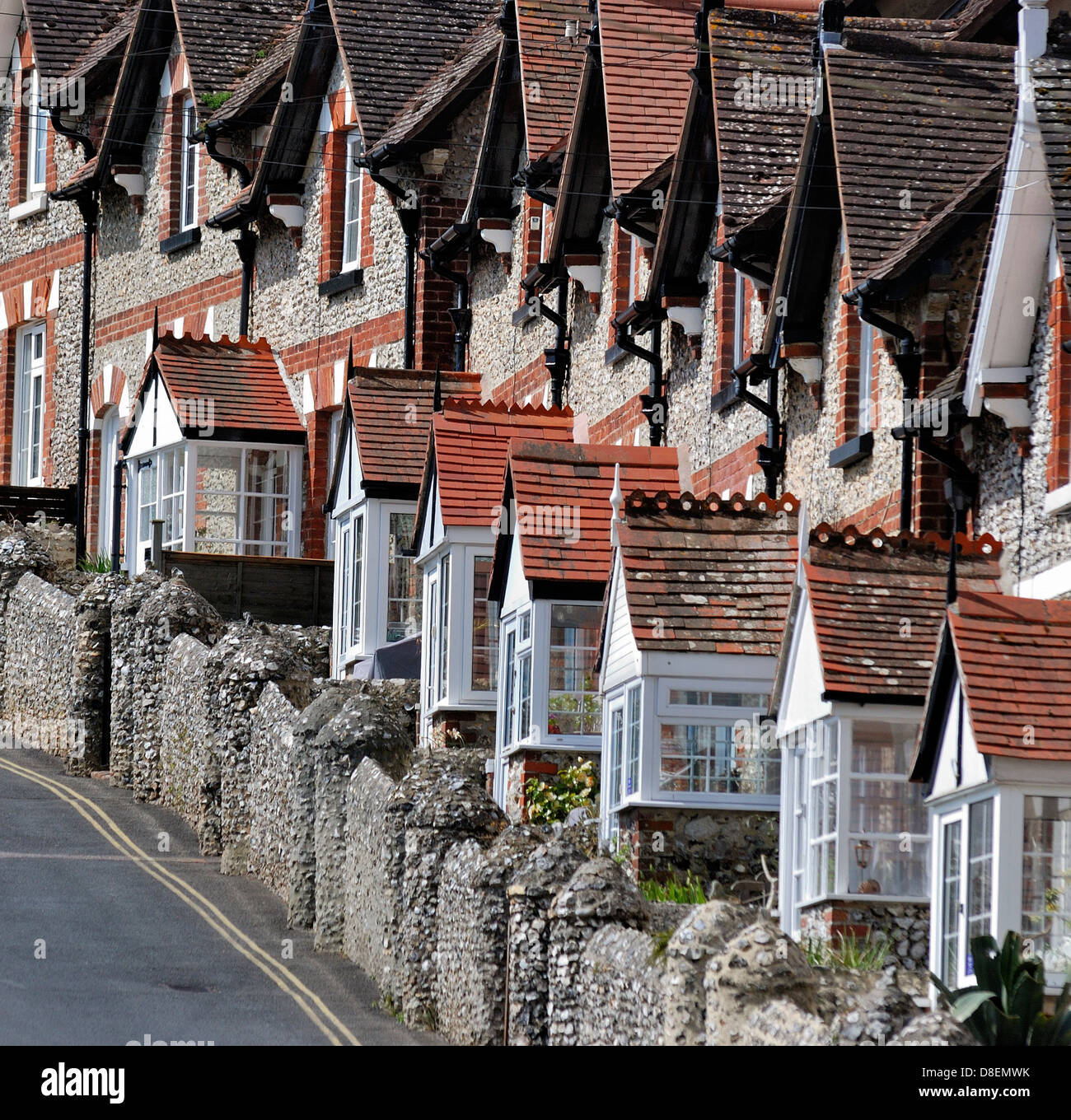 Row of seafront victorian terraced houses Beer Devon england uk Stock